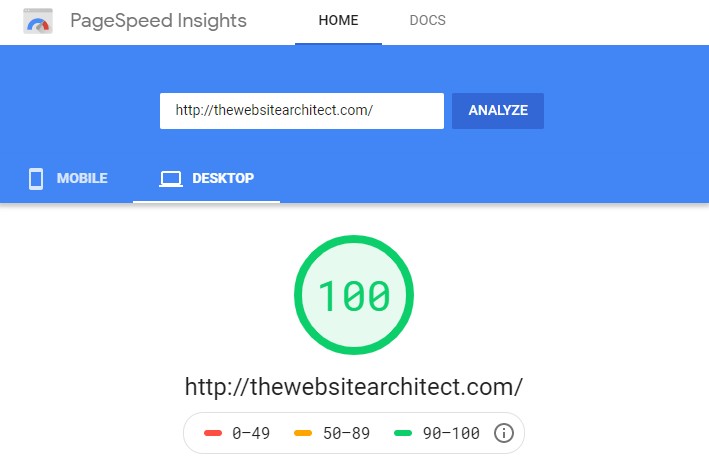 在 Google 頁面速度測試中得分 100%